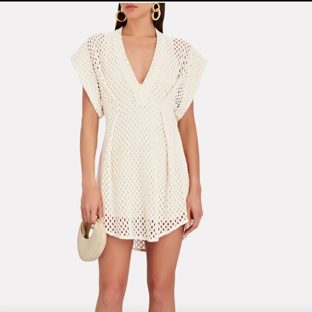 IRO Ivory Crochet V‑Neck Mini Dress